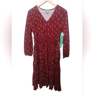 Burgundy Floral Midi  Dress